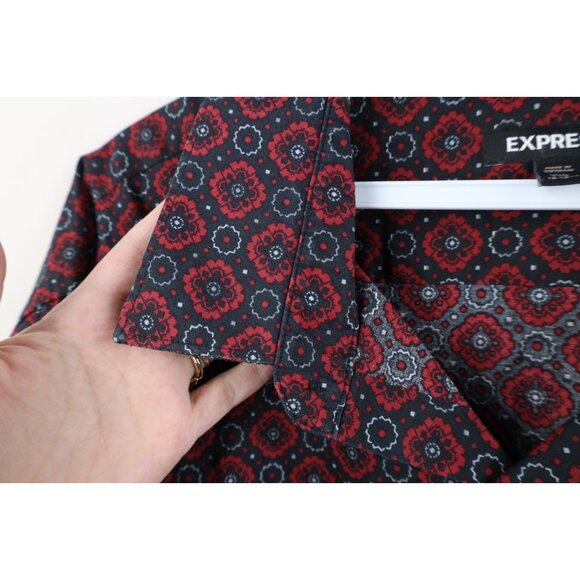 Express Mens 2XL XXL Slim Fit Geometric Tapestry Collared Button Shirt Cotton - Picture 6 of 11
